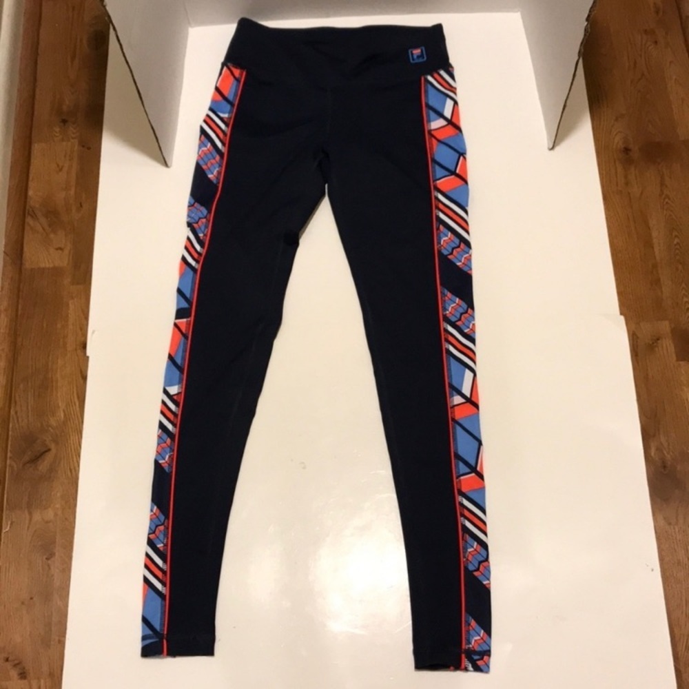 Fila Sport Navy Leggings with Orange Blue White Patterns size XS